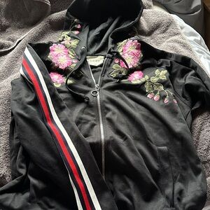 Gucci Black Jacket with Pink Floral Embroidery